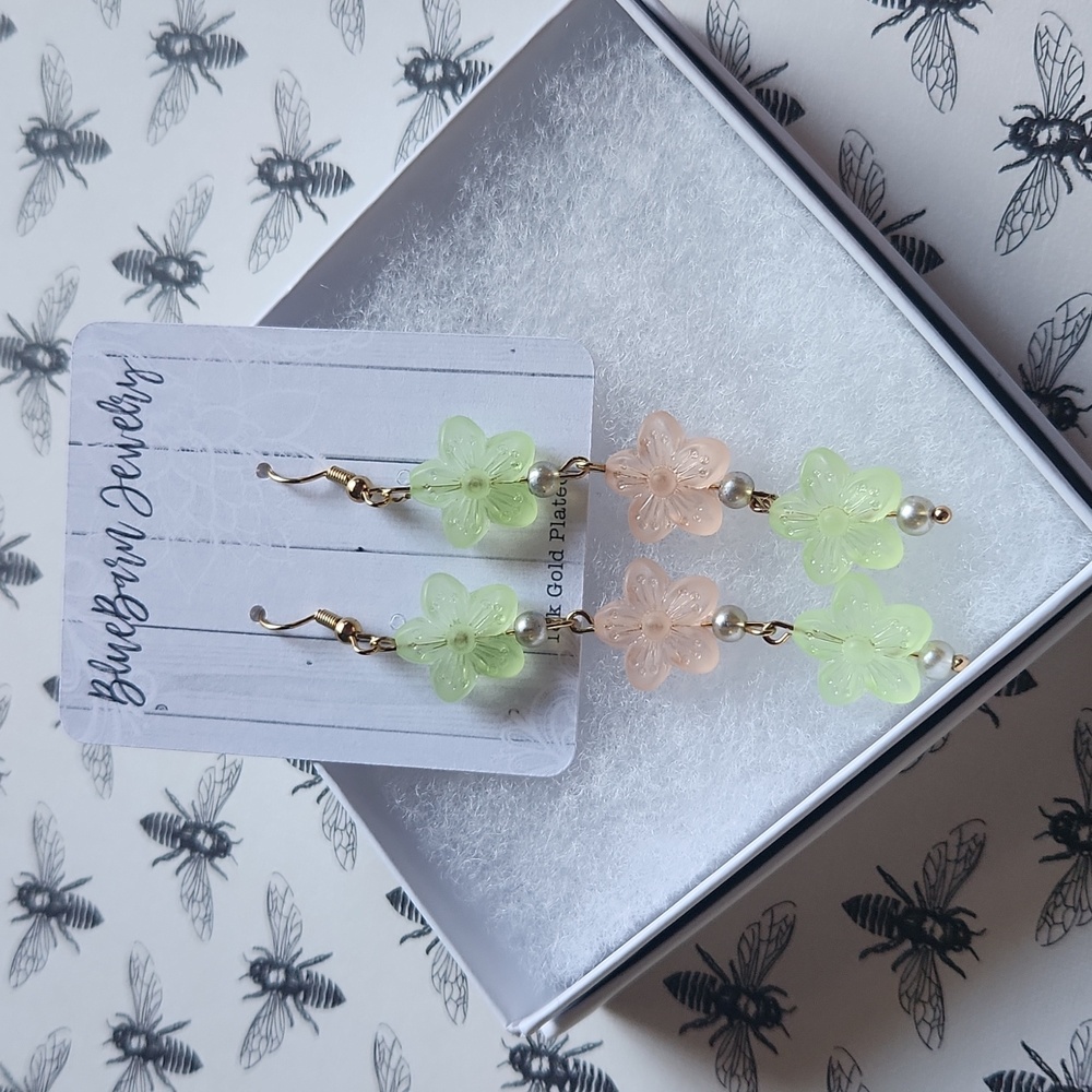 Handmade 18k Gold Plated Flower Dangle Earrings